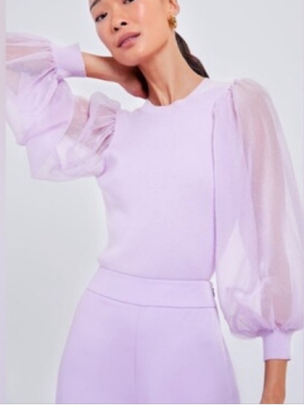Tuckernuck Betsy Blouse Lilac Sheer Puff Sleeve Knit Top S
